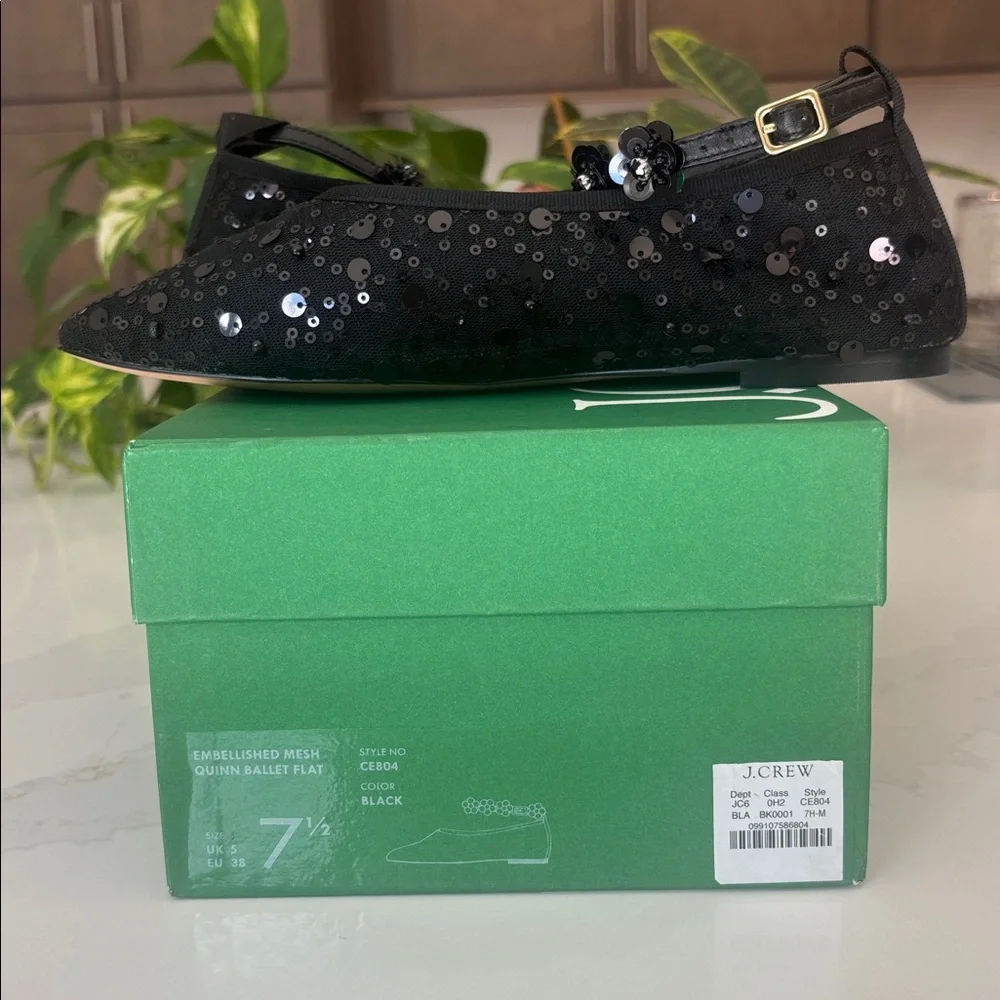 J. Crew Quinn Black Sequin And Mesh Ballet Flats w/Removable Ankle Strap Sz 7.5 - Picture 11 of 12